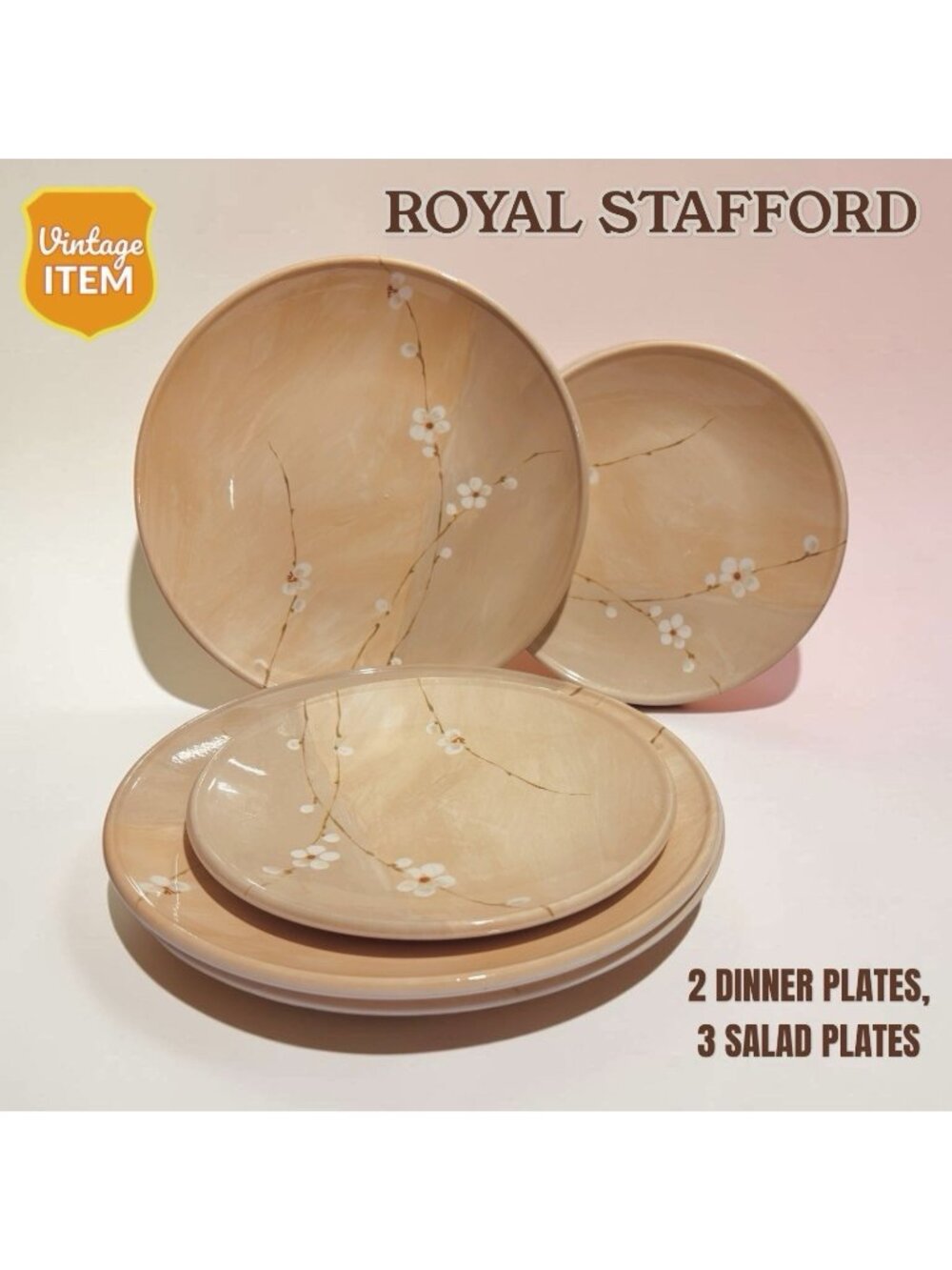 Vintage Royal Stafford Radio 3 Salad & 2 Dinner Plates. Set of 5.